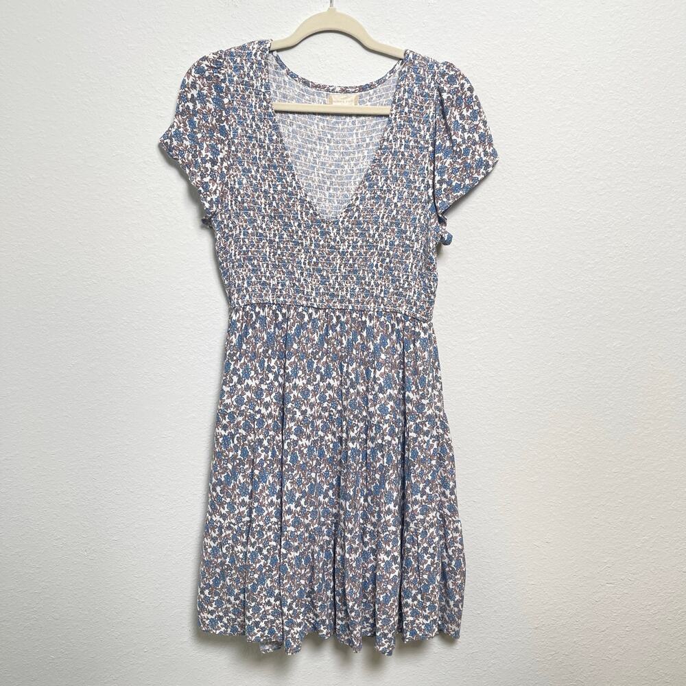 Altar’d State Floral Smocked Mini Dress Boho Cottagecore Blue Brown Size L